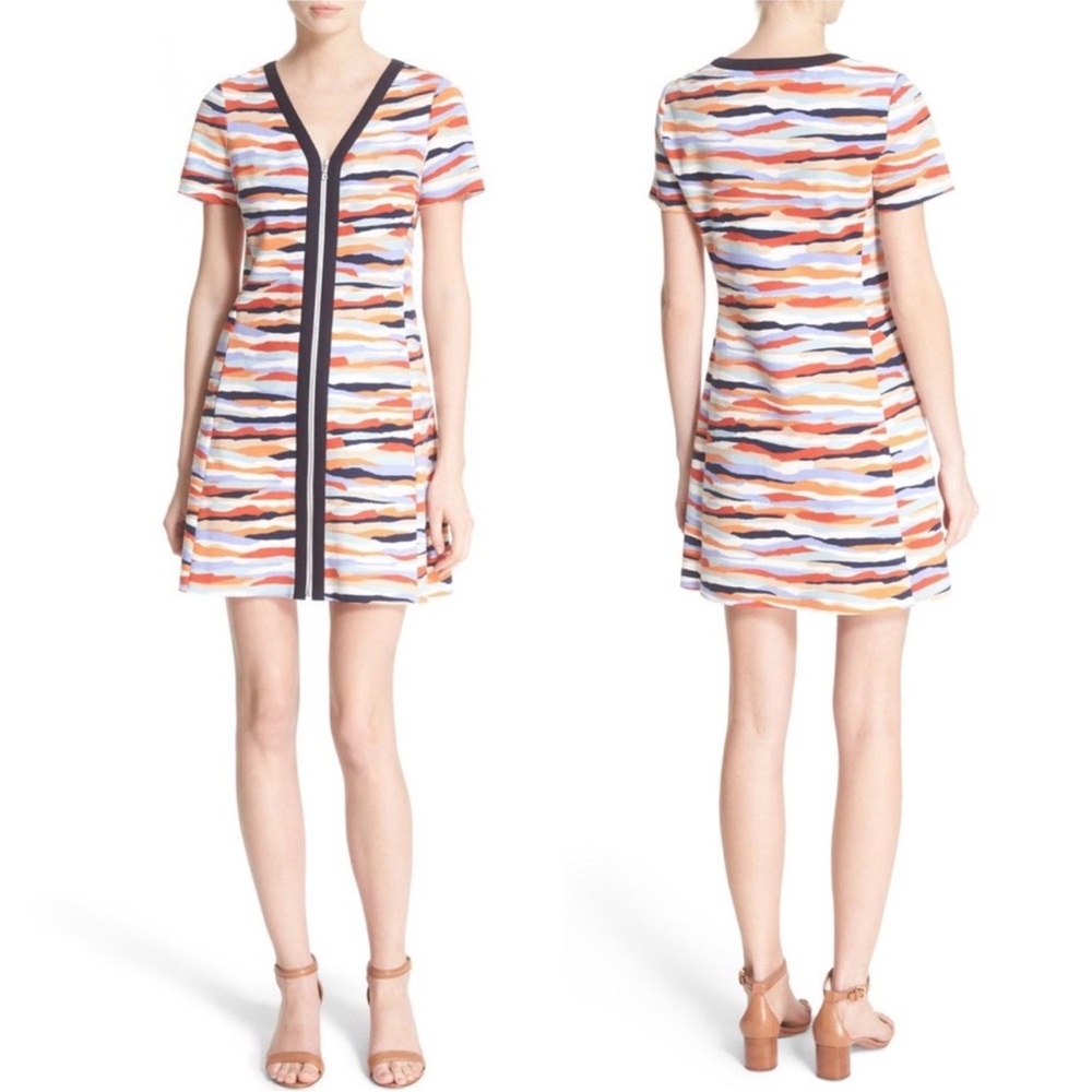 Tory Burch Vienna Full Zip Front Dress Abstract Sunset Stripe XS